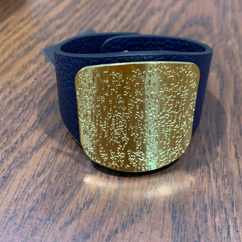 Hammered Metal Vegan Navy Leather Bracelet